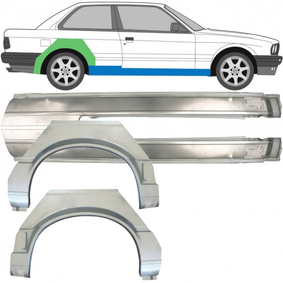 Slieksnis + aizmugurējā spārna daļa priekš BMW 3 E30 1987-1994 / Kreisais+Labais / Komplekts 9518