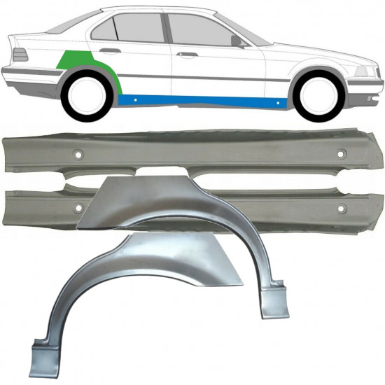 Pilns slieksnis + aizmugurējā arka priekš BMW 3 E36 1990-2000 / Kreisais+Labais / Komplekts 9512