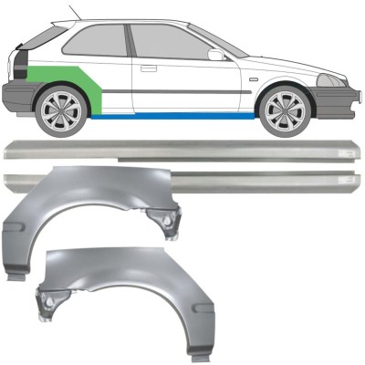Slieksnis + aizmugurējā spārna daļa priekš Honda Civic EJ EK 1995-2001 / Kreisais+Labais / Komplekts 10664
