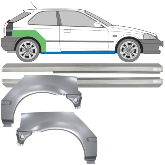 Slieksnis + aizmugurējā spārna daļa priekš Honda Civic EJ EK 1995-2001 / Kreisais+Labais / Komplekts 10664