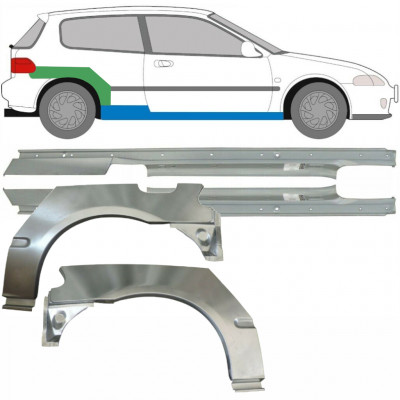 Slieksnis + aizmugurējā spārna daļa priekš Honda Civic 1991-1995 / Kreisais+Labais / Komplekts 9539
