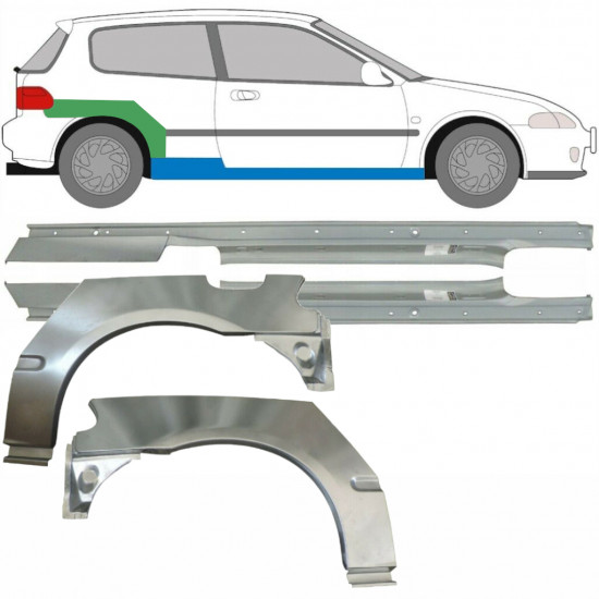 Slieksnis + aizmugurējā spārna daļa priekš Honda Civic 1991-1995 / Kreisais+Labais / Komplekts 9539