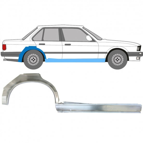 Slieksnis + aizmugurējā spārna daļa priekš BMW 3 E30 1982-1987 / Labā / Komplekts 11237