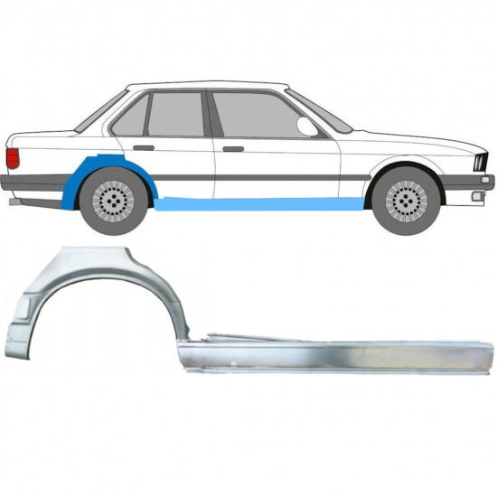 Slieksnis + aizmugurējā spārna daļa priekš BMW 3 E30 1987-1994 / Labā / Komplekts 11240