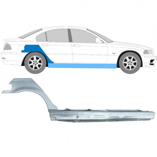 Slieksnis + aizmugurējā spārna daļa priekš BMW E46 3 1998-2005 / Labā / Komplekts 11258