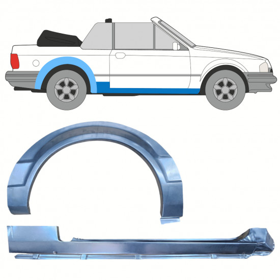 Slieksnis + aizmugurējā spārna daļa priekš Ford Escort 1981-1990  CABRIO / Labā / Komplekts 12586