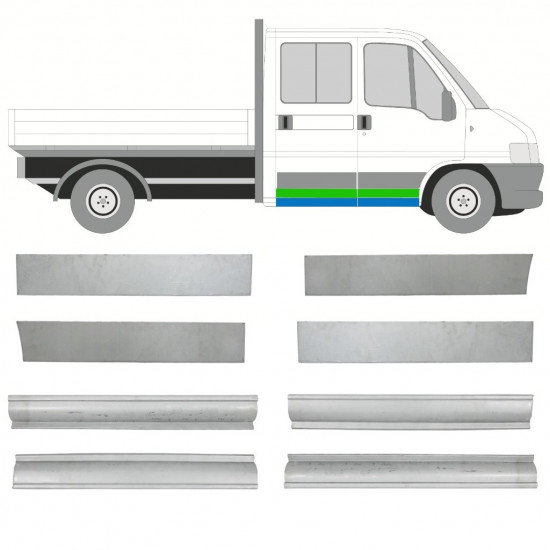 Slieksnis + durvis priekš Fiat Ducato Boxer Relay Jumper 1994-2006 / Kreisais+Labais / Dubultā kabīne / Komplekts 10492