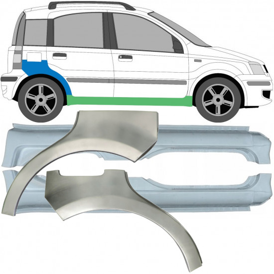 Slieksnis + aizmugurējā spārna daļa priekš Fiat Panda 2003-2012 / Kreisais+Labais / Komplekts 6496