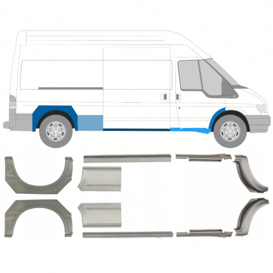 Slieksnis + aizmugurējā spārna daļa priekš Ford Transit 2000-2013 / LWB / Kreisais+Labais / Komplekts 10640