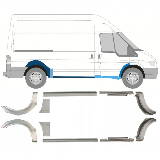 Slieksnis + aizmugurējā spārna daļa priekš Ford Transit 2000-2013 / MWB / Kreisais+Labais / Komplekts 10637