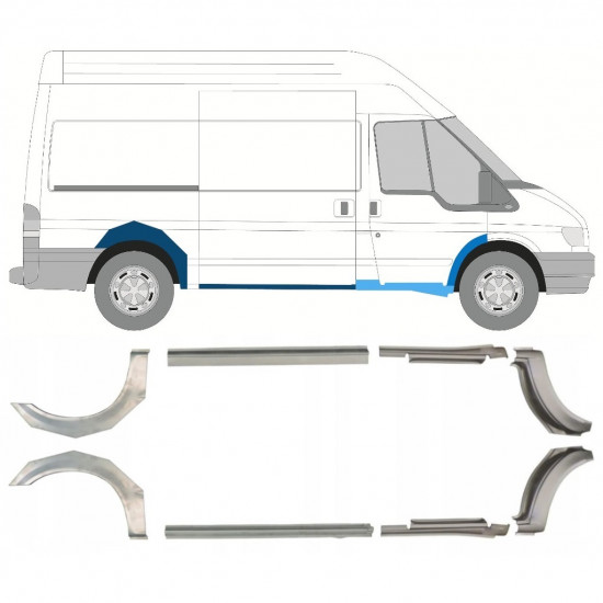 Slieksnis + aizmugurējā spārna daļa priekš Ford Transit 2000-2013 / MWB / Komplekts 9693