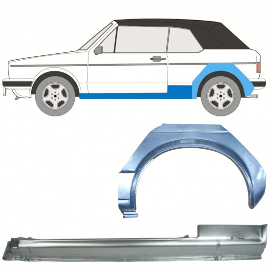 Slieksnis + aizmugurējā spārna daļa priekš VW Golf 1 1979-1993 CABRIO / Kreisā / Komplekts 12578