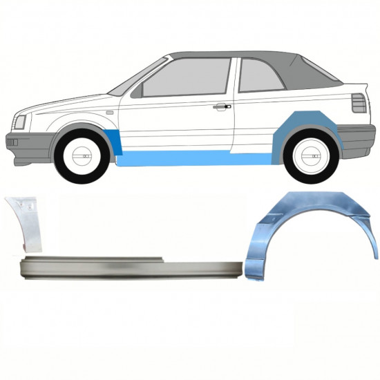 Slieksnis + priekšējā spārna daļa + aizmugurējā spārna daļa priekš VW Golf 3 1993-1998  CABRIO / Kreisā / Komplekts 12568