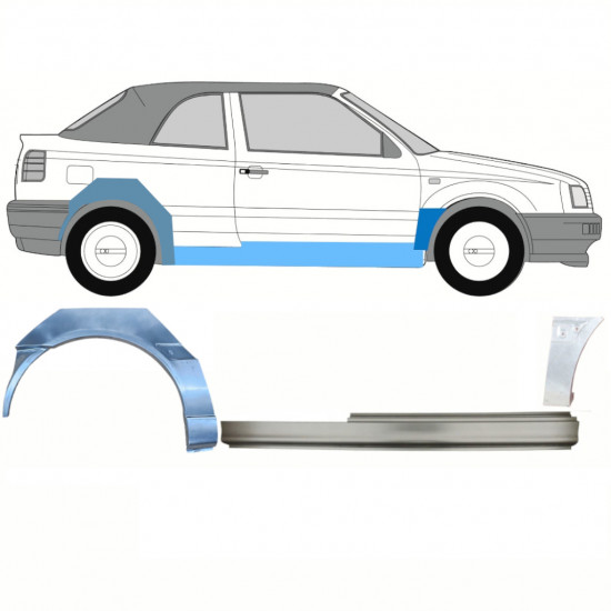 Slieksnis + priekšējā spārna daļa + aizmugurējā spārna daļa priekš VW Golf 3 1993-1998  CABRIO / Labā / Komplekts 12566