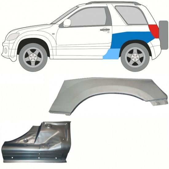 Slieksnis + aizmugurējā spārna daļa priekš Suzuki Grand Vitara 2005-2012 / Kreisā / Komplekts 10841