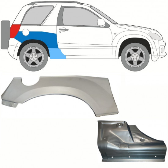 Slieksnis + aizmugurējā spārna daļa priekš Suzuki Grand Vitara 2005-2012 / Labā / Komplekts 10840