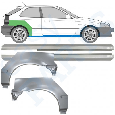 Slieksnis + aizmugurējā spārna daļa priekš Honda Civic 1995-2000 / Kreisais+Labais / Komplekts 10664