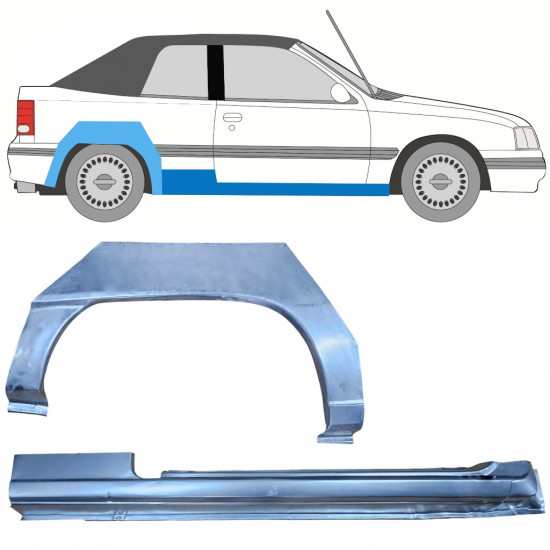 Slieksnis + aizmugurējā spārna daļa priekš Opel Kadett E 1987-1993  CABRIO / Labā / Komplekts 12583