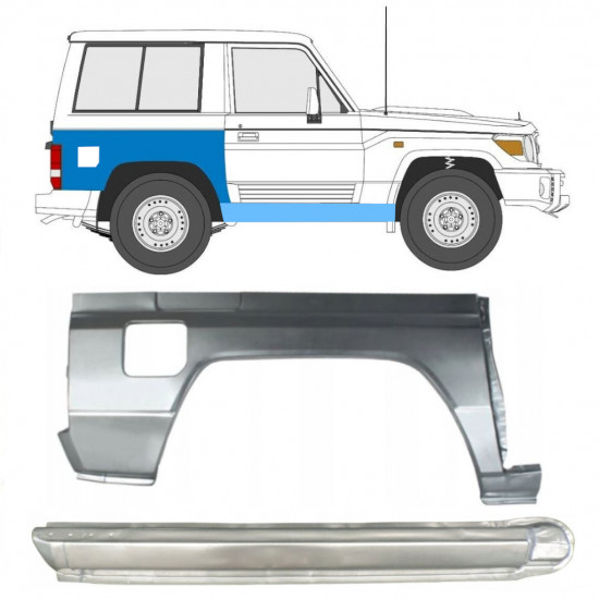 Slieksnis + aizmugurējā spārna daļa priekš Toyota Land Cruiser 1984-1993 / Labā / Komplekts 11478