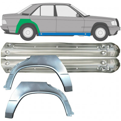 Slieksnis + aizmugurējā spārna daļa priekš Mercedes 190 1982-1993 / Kreisais+Labais / Komplekts 9522