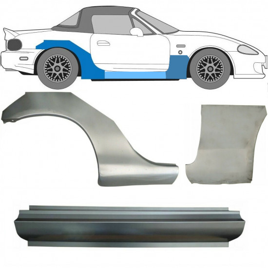 Slieksnis + priekšējā spārna daļa + aizmugurējā spārna daļa priekš Mazda MX-5 1998-2005 NB / Labā / Komplekts 11150