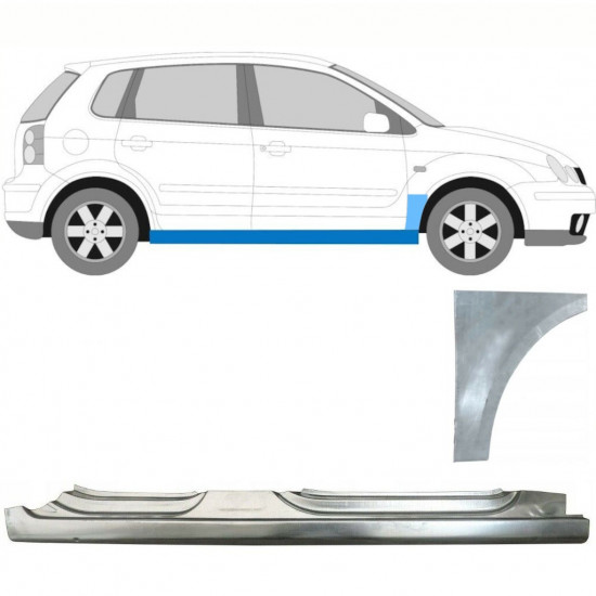 Pilns slieksnis + priekšējā spārna daļa priekš VW Polo 2001-2009 / Labā / Komplekts 8729