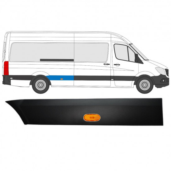 Aizmugurējā spārna sānu josla ar lukturi priekš Mercedes Sprinter 2006- / LWB / Labā / Komplekts 9056