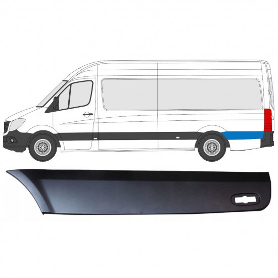 Aizmugurējā spārna sānu josla aiz riteņa priekš Mercedes Sprinter 2006- / LWB / Kreisā 8029