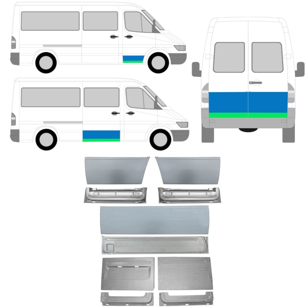 Durvju Iekšējā Un Ārējā Daļa Priekš Mercedes Sprinter 1995-2006 / Kreisais+Labais / Komplekts 11321