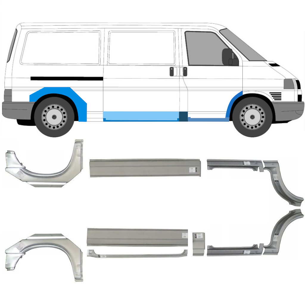 Slieksnis + Priekšējā Spārna Daļa + Aizmugurējā Spārna Daļa Priekš Volkswagen Transporter T4 1990-2003 / Kreisais+Labais / Komplekts 5340