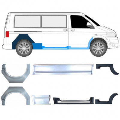 Slieksnis + aizmugurējā spārna daļa priekš Volkswagen Transporter T5 2003- / LWB / Komplekts 11536