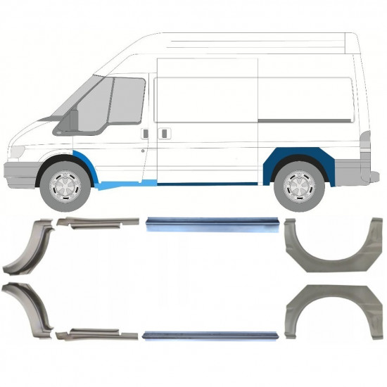 Slieksnis + aizmugurējā spārna daļa priekš Ford Transit 2000-2013  / MWB / Komplekts 12675