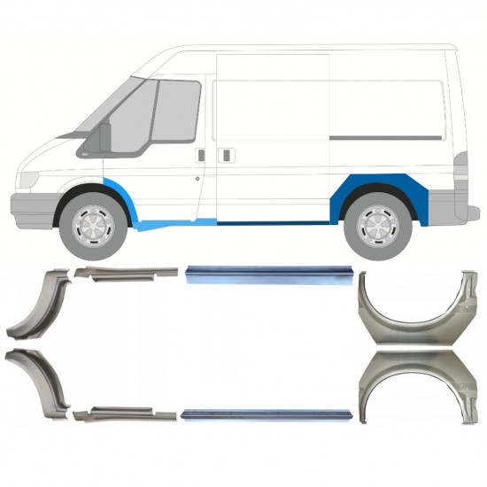 Slieksnis + aizmugurējā spārna daļa priekš Ford Transit 2000-2013  / SWB / Komplekts 12674