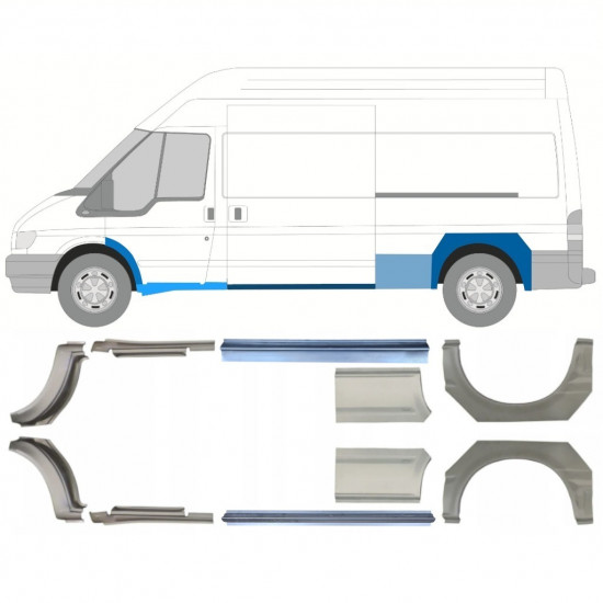 Slieksnis + aizmugurējā spārna daļa priekš Ford Transit 2000-2013  / LWB / Komplekts 12678