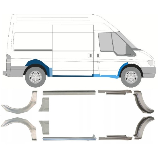 Slieksnis + aizmugurējā spārna daļa priekš Ford Transit 2000-2013 / MWB / Kreisais+Labais / Komplekts 10637