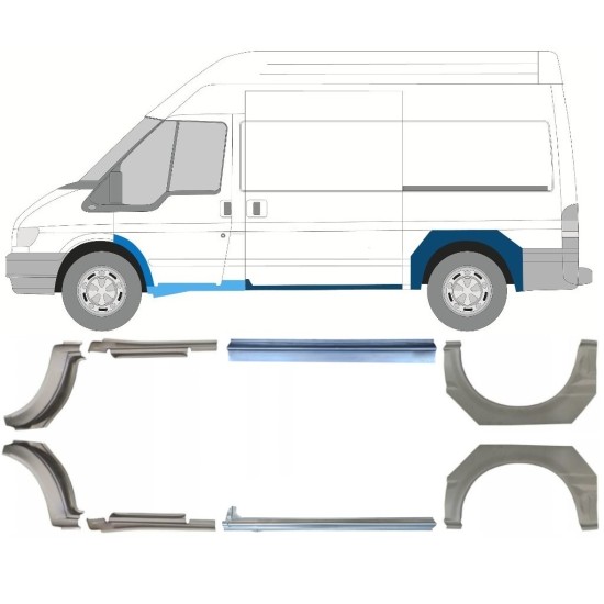 Slieksnis + aizmugurējā spārna daļa priekš Ford Transit 2000-2013  / MWB / Komplekts 12675